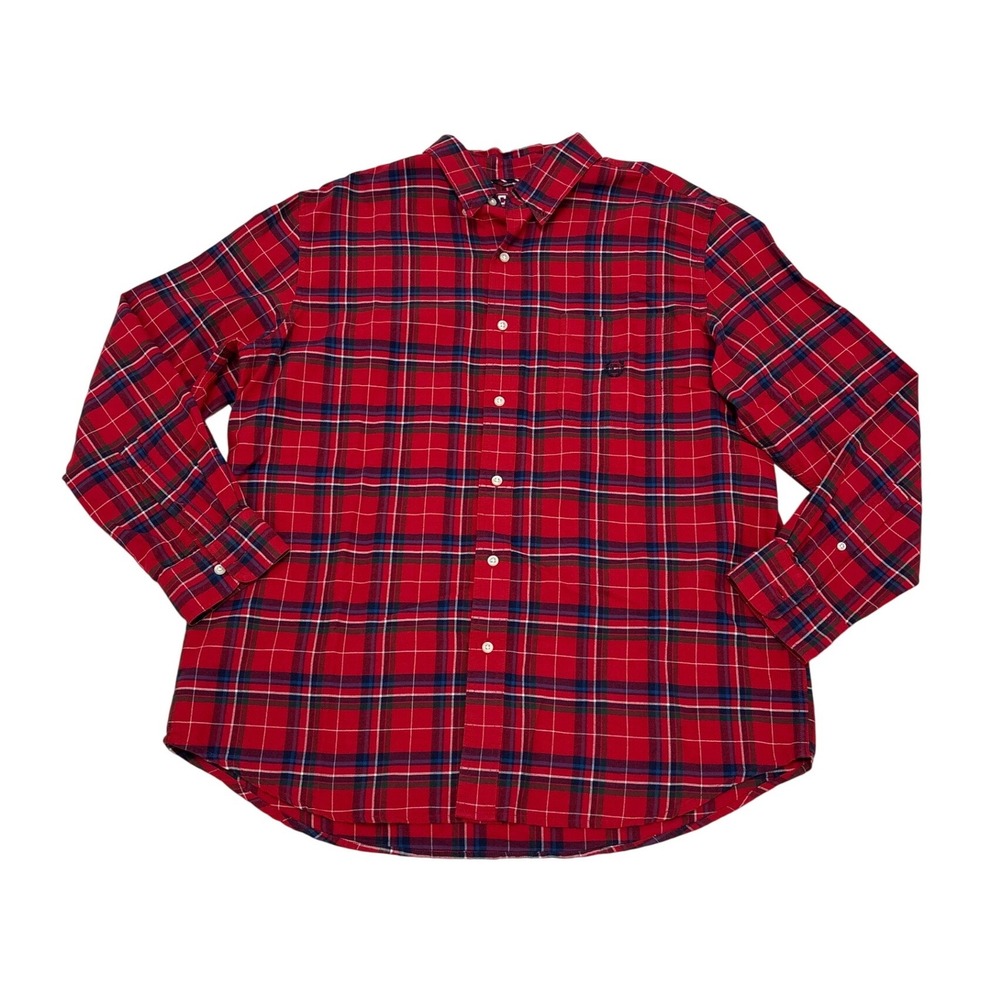 Chaps Mens Large Red Plaid Button Down Shirt Long Sleeve Cotton Chest Logo